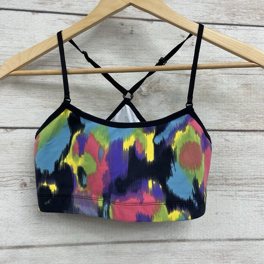 DonaJo Brand Women's Sports Bra Size 2 Tie Dye‎ Strappy Medium Large colorful